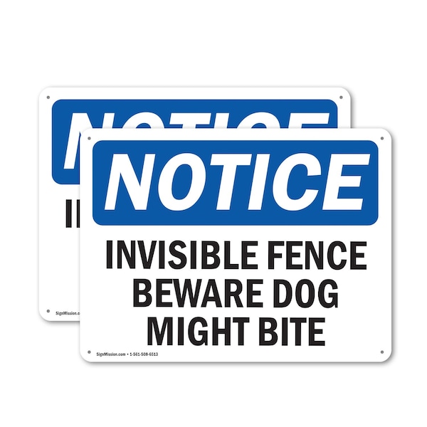 Signmission Invisible Fence Beware Dog Might Bite OSHA Notice Sign, Plastic, 14in W x 10in L, 2PK OS-2PACK-NS-P-1014-L-13717 - main
